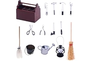 NABETA DECO Puppenhaus Miniatur Werkzeug Miniatur Hexenbesen Miniatur Mopp Kehrbesen Miniatur Eimer Miniatur Giesskanne Miniatur Laterne Puppenhaus Zubehör(Style 1)