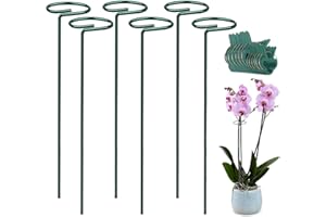 MUAEEOK 6 Packs 40 cm 16 inch Garden Flower Support Plant Support Stakes, with 12 Pcs Plant Clips, Single Plant Stem Flower Support for Flowers, Orchid, Peony, Lily, Rose (40 CM)