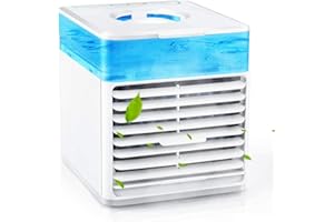 FORYO Portable Air Cooler, Evaporative Cooling Fan USB Small Personal Space Air Conditioner Cooler and Humidifier, Air Cooler Desk Fan Cooling with Portable Handle for Home Room Office White