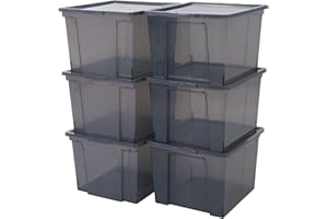 Iris Ohyama, Lot de 6 boîtes de rangement, 30L - Avec couvercle - L42 x l35.5 x H26.5 cm - Gris