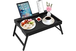ARTMEER Vassoio da Letto per Colazione Con Manici e Gambe Pieghevoli - in Bambù Con Fessura per Supporti, Scrivania per Computer Portatile, Snack, TV - Vassoio da Cucina