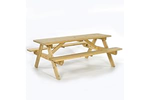 BrackenStyle 8 Seat Jersey Wooden Picnic Table 180cm - Pine Wood Picnic Bench for Gardens Parks Schools and Pubs 1.8 Meter - Dip Treated Timbers with Rounded Edges Heavy Duty & Durable