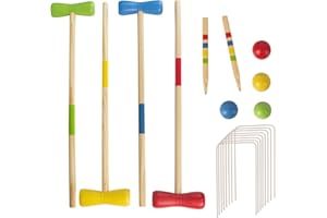 WOODENFUN Jeu de croquet en bois pour 4 joueurs, enfants, adultes, extérieur, jeu de croquet amusant pour garçons et filles à partir de 3 ans (diverses)