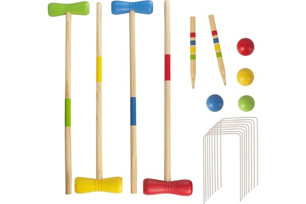 WOODENFUN Jeu de croquet en bois pour 4 joueurs, enfants, adultes, extérieur, jeu de croquet amusant pour garçons et filles à partir de 3 ans (diverses)
