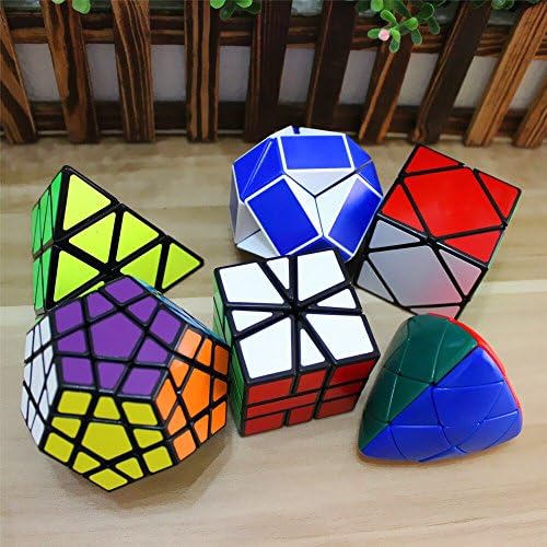 HappyToy 6 Packs Deluxe Magic cube gift combination, includes Shengshou 3 layer Megaminx Dodecahedron + black Skewb + black SQ1 + 3 layer black Pyraminx + Mastermorphix Stickerless + blue&amp;white Magic ruler snake