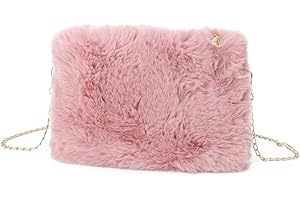 Syrads Damen Umhängetasche aus weichem Plüsch Clutch Handtasche mit Kette,Rosa