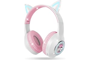 AXFEE Cuffie Bluetooth per Bambini, LED Cuffie Cablate/Wireless con Orecchio di Gatto, Pieghevole Audio Stereo HD Over-Ear Cuffie per Studiare/Viaggiare, 105dB Volume Limited, Bluetooth 5.3 Version