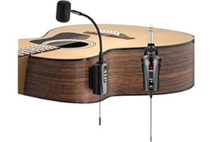 ACEMIC Microfono Wireless per Chitarra UHF, Microfono per Strumenti a Collo D'oca con Trasmettitore e Ricevitore per Chitarre Classiche, Chitarre Acustiche, Sistemi PA, Mixer Audio, Altoparlanti, AT-5
