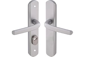 Vachette Set de Poignée de Porte sur Plaque Sécumax Up - Version Clé I, Entraxe 195 mm - Pose Facile - en Aluminium - Protecteur de Cylindre Inox Ajustable de 5 mm - Anodisé Argent - Garantie 10 Ans
