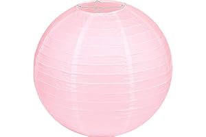 LIHAO Lampenschirm Lampion Rund Hellrosa Papier Laterne Classic Bamboo Style Gerippter Lampenschirm Deko für Party Garten Hochzeit Dekoration (30 cm, 12")
