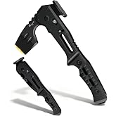 HX OUTDOORS Tactical Axe Folding Survival Multitool, DC53 Steel Blade with Black Titanium, Camping Axe with Hammer and Bottle
