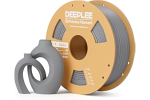 Filamento PLA Basic DEEPLEE 1,75 mm para impresoras 3D. Precisión ±0,02 mm. Bobina perfecta, sin atascos. Ideal para principiantes. Compatible mayoría FDM,Gris 1KG