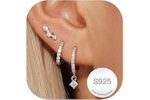 Halora 3 Paar Ohrringe Silber 925 Set Damen 14K Vergoldet Kleine Creolen Ohrstecker Gold/Silber Hypoallergen Stapelbar Zirkonia Ohrringe Stecker Creolen Set Schmuck Gifts