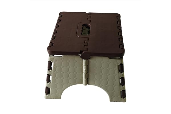 SANWALSA 7 Inch, Pack of 1, Brown & Beige Super Strong Folding Step Stool Easy to Carry Ideal for Kitchen, Bathroom, Bedroom, Camping, Hiking