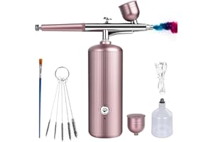 GARMEE Airbrush Kit with Compressor - Rechargeable Portable Non-Clogging High-Pressure Air Brush Set with Nozzle and Cleaning Brush Set for Nail Art, Makeup, Barber, Cake Decor, Model Painting (Pink)