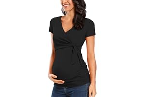 Love2Mi Damen Stillshirt Kurzarm Umstandsshirt Umstandsmode V-Neck Schwangere Nursing Tops