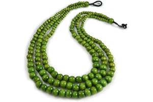 Avalaya Statement Layered Wood Bead Necklace in Lime Green - 70cm Long