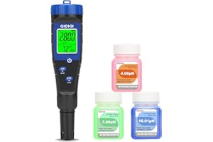 GIDIGI Mètre de pH - Testeur de sel de piscine 5 en 1 - Testeur TDS EC pH avec liquides étalonnage, compteur ppm pH pour piscine eau salée, aquarium, bain à remous, spa, hydroponique, bière