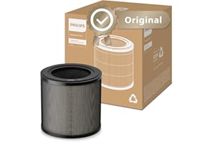 Filtre de Remplacement Philips Original pour Purificateurs d'Air Série 900 AC0950 et AC0951, HEPA NanoProtect + Charbon Actif, Durée de Vie de 12 Mois, Noir/Blanc (FY0910/30)