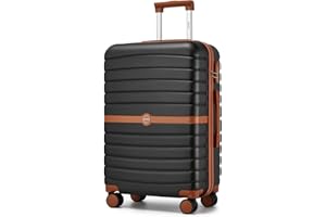KONO Koffer Reisekoffer Trolley Koffer mittelgroß von ABS+PC Hartschalenkoffer mit Zwillingsrollen und Zahlenschloss(Schwarz/Braun, 66cm)