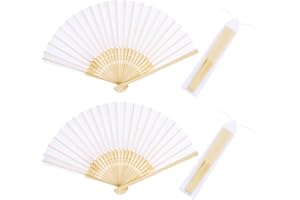 OURDORT 2 Stück Weiß Handfächer, Faltbare Papierfächer, Orientalischer Tuch Stoff Fan für Tanz, Party, Hochzeit, DIY Dekoration, Haus Dekorationen