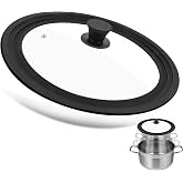 Universal Black Lid, Universal Glass Lid for Pots and Pans Diameter 28/30/32 cm, Heat Resistant Glass Lid with Silicone Rim a