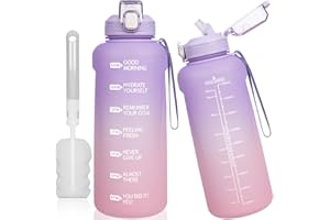 DEARRAY 2l / 2 litres Tritan Sport Gourde avec Paille et Marqueur de Temps de Motivation 2000 ml grand Bouteille eau pour Basketball, Fitness, Gym, Randonnée,Voyage