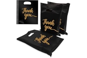 XIMKONTER 100 Bolsas Bolsas Regalo Plástico, Bolsas Chuches Cumpleaños, Bolsas de Compras Reutilizable impermeable y a prueba de desgarros Negro(Thank you)-400x500mm