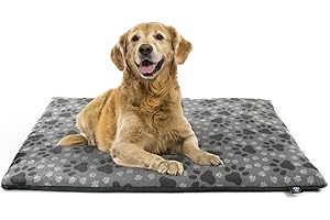 ‎HS-HUNDEBETT Made in Germany gepolsterte Hundedecke, Pfote Grau 75x115cm für kleine & große Hunde I Flauschige Hundedecke, waschbar, trocknergeeignet