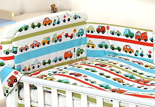 3 pc Set Cars Pattern inc Duvet Cover-Pillow CASE-Bumper - for COT 120X60 OR COT Bed 140X70 (COT 120X60, Cars)