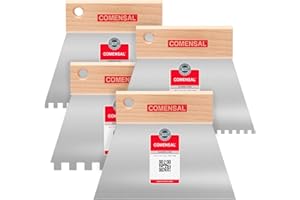 COMENSAL® Zahnspachtel - Kleberspachtel - 4er set 4x4 mm, 6x6 mm, 8x8 mm,150 mm - Trapezspachtel - Holzgriff - zum Auftragen von Kleber - Made in EU