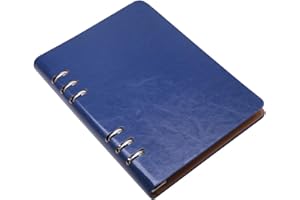 JINBOSHI A5 Notebook 6 Holes PU Leather Cover diary， Loose Pocket Leather Refillable diary Binder Rings Journal Hard Cover Diary Bussiness (blue)