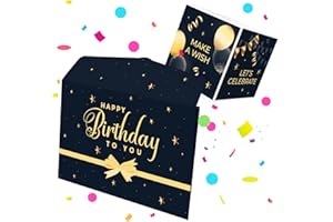 FETTIPOP 2 en 1 Boum Enveloppe Explosion Confettis Anniversaire (Noir Premium), Idée Cadeau Drôle pour Argent, Billets, Coupons, Cartes Cadeaux 22 x 24 cm.