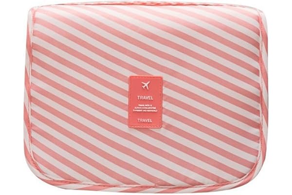 NOVAGO Trousse de Toilette Pliable, Trousse Maquillage Pliable et Compact résistant à l'eau (Trait Rose)
