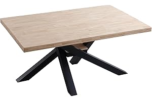 ADNATURA. Mesa Fija Comedor Jett 160, Mesa Salón Madera Roble Cálido y Patas Metálicas Mate Negro. 6 Comensales. 160x100x75cm