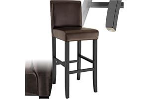 ‎TECTAKE tectake® Bar Stool with Backrest, Padded Bar Stool, Seat Height 76 cm, Solid Wood Legs with Footrest, Stool with Faux Leather Cover, Ergonomic Shape, Bar Chair for Kitchen & Bar - Brown