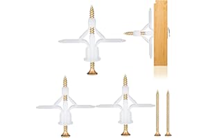 BICMTE Plasterboard Wall Plugs & Screws—Expanding Barrel—Anti Rotate Ribs—Barbed Jaws—Superior Tight Grip—Strong Hold—Hollow Drywall Cavity Raw Wall Fixings- Countersunk Screws (White Nails100pcs)