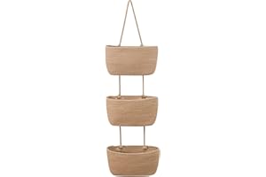 TWSOUL Hängeorganizer Organizer Wand Organizer, Premium Leinen Organizer mit 3 stufiger Hängekorb aus Baumwollseil gewebt, Hängende Tasche Aufbewahrungstasche für Schlafzimmer,Wohnzimmer (Gelb)