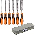 GARVIN Tools 7Pcs Wood Carving Chisel Set with Sharpening Stone, Chrome Vanadium Steel Wood Carving Tools, Woodworking Chisels Wood Chisel Kits 6/13 / 19/25 / 32 & 38mm