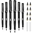 OFFCUP Infinity Pencil, 6pcs Reusable Inkless Pencil Set with Eraser and Replacement Nibs for Writing, Drawing, Students and Home Office (Black)