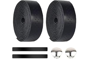 Gexmile Nastro Manubrio Bicicletta Bicycle Cycling Nastro PU Leather Manubrio Bici Corsa Nastri Avvolgenti Gommapiuma Antiscivolo Nero con Tappo Barra Bar
