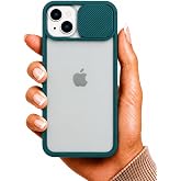 Apple iPhone 13 Mini ile uyumlu Kılıf Slayt S&uuml;rg&uuml;l&uuml; Arkası Buzlu Lensi Kapak - Koyu Yeşil