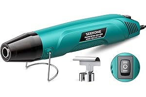 SEEKONE 350W Mini Pistola Termica, 260℃/450℃ Pistola ad Aria Calda a Doppia Temperatura con Protezione da Sovraccarico, Ugello Riflettore e Cavo da 1,5m per Tubi Termorestringenti, Artigianato