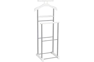 IDIMEX Valet de Chambre Assam chevalet de Nuit Portant pour vêtements, Structure en métal laqué argenté et MDF Blanc