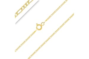 PLANETYS - Catenina per Bambini Argento Sterling 925 Placcato Oro 18K Modello Figaro (1+3) Larghezza: 1.5 mm Lunghezza: 32-34-36-38-40 cm