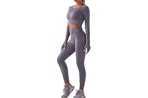 Heflashor Ensemble de Yoga Femme 2 Pièces Survêtements Sweat de Compression Push Up Legging Collant Slim Fit Sportswear Fitness Tenues de Sport Élastique Gym
