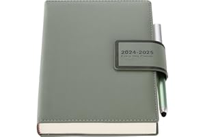 MLJTOYO Academic Diary 2024-2025 Page a Day,Productivity A5 Daily Planner, July 2024 to June Diary with Colorful Monthly Tabs,Pen, Pocket, Stickers,Hourly Planner Appointment Book, Green