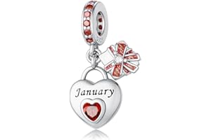 HappyStar 925 Sterling Silver Heart Zirconia Birthstone Charms for Bracelets Bead Charm Dangle Loving Pendant Compatible Pandora Bracelets Happy Birthday Gift for Women