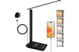 joyshie Desk Lamp Dimmable Led Table Lamp Reading Light with USB Charging Port, 5 Lighting Modes, Touch Control Desk Light, Foldable Nail Lamp for Studying Working Reading Office Bedside