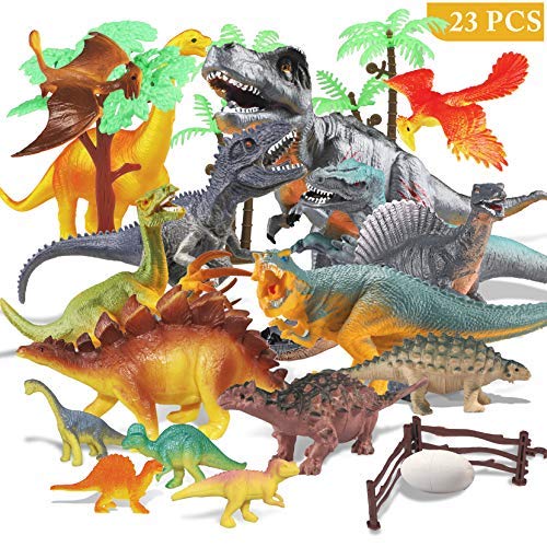 Estela Joylink - Juego de 17 Figuras de Dinosaurio realistas, Juguete para Fiestas de cumpleaños Infantiles, decoración de los Cuatro pequeños Dinosaurios es Aleatorio